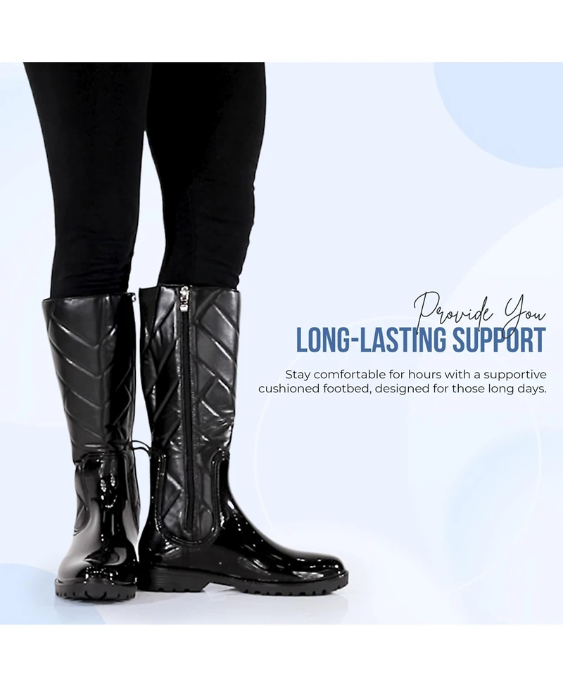 Spring Step Maiza Waterproof Quilted Rain Boots with Faux Fur Lining and Zipper Closure