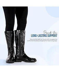 Spring Step Maiza Waterproof Quilted Rain Boots with Faux Fur Lining and Zipper Closure