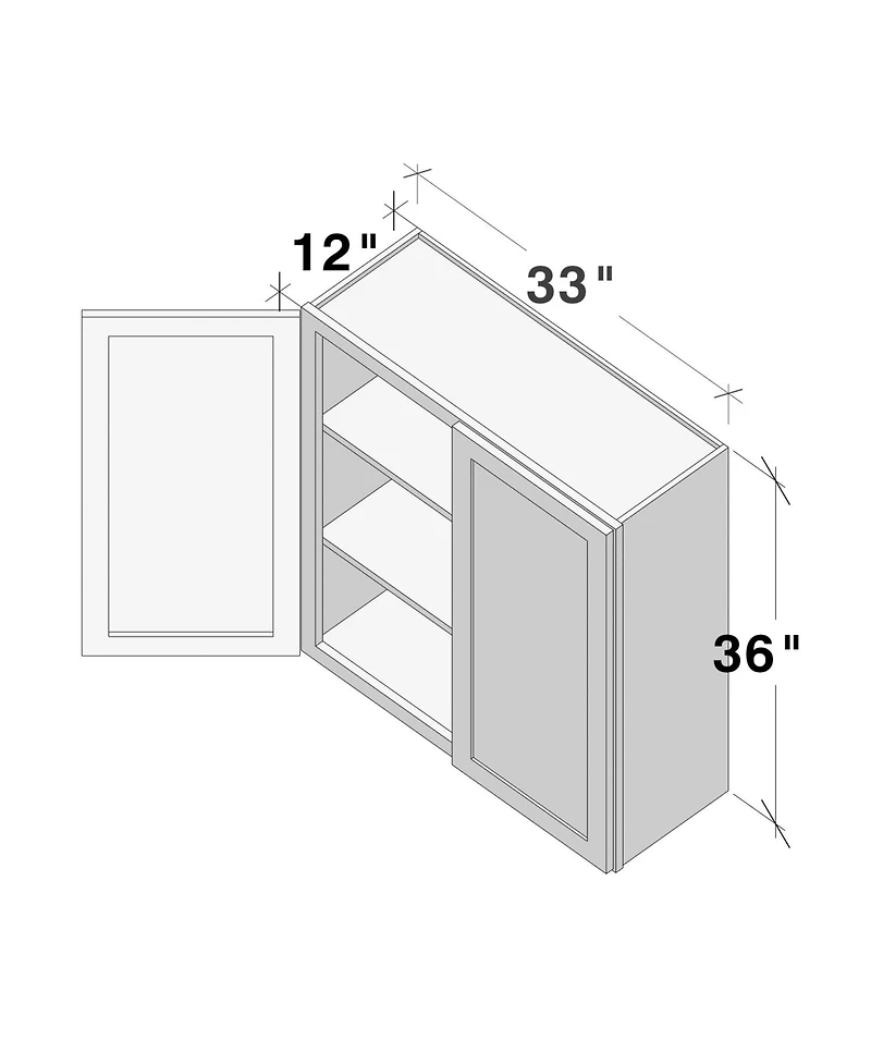 Boyel Living 33"x36" Standard Wall Cabinet 2 Door Shelves, Ready to Assemble Kitchen with Solid Wood Frame, Soft-Close Slides and Hinge