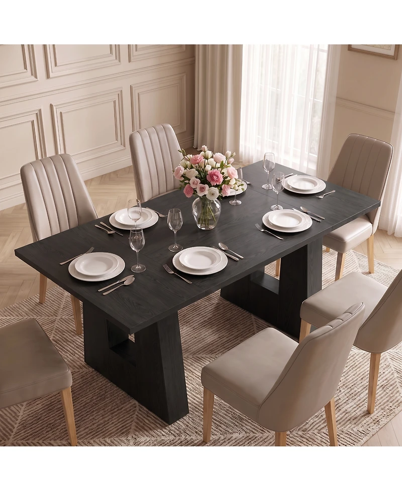 gaomon Dining Table for 4-6 People, Modern Kitchen Table, Mid-Century with Leg Base, Wood Room Easy Assembly