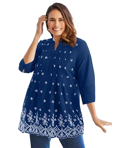 Woman Within Plus Size Within Embroidered Pintuck Tunic
