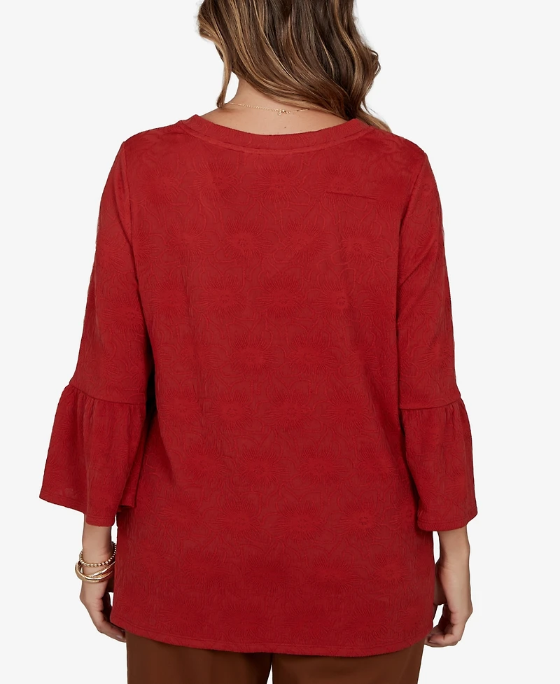 Ruby Rd. Plus V-Neck Floral Bell-Sleeve Blouse