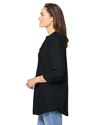 Woman Within Plus Rayon Three-Quarter Sleeve Effortless Tab-front Blouse
