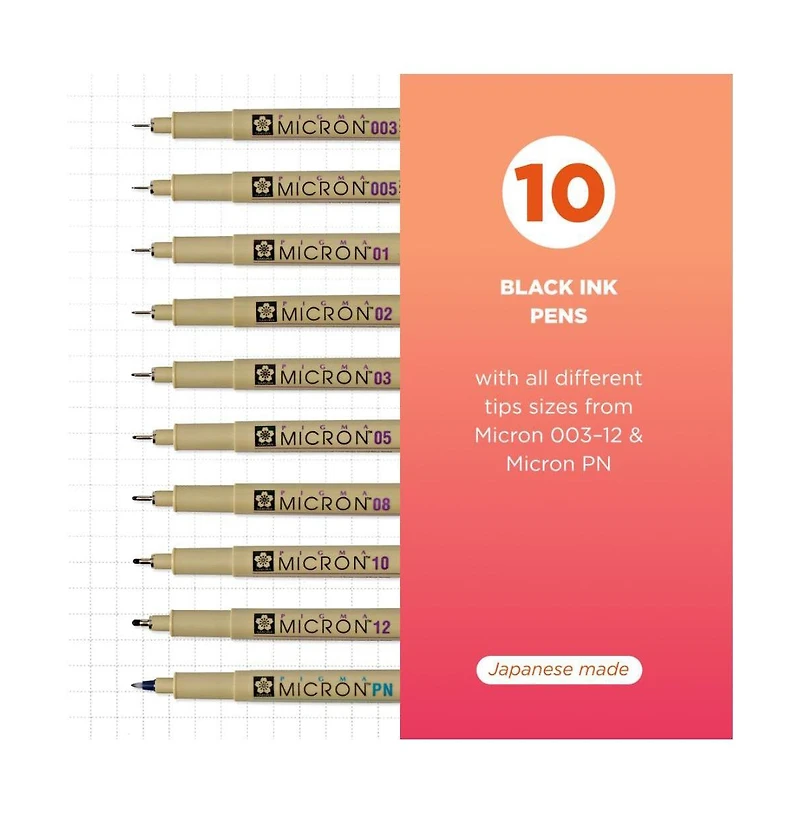 Sakura Pigma Micron Black Ink Multi-tip Set, 10 Pack