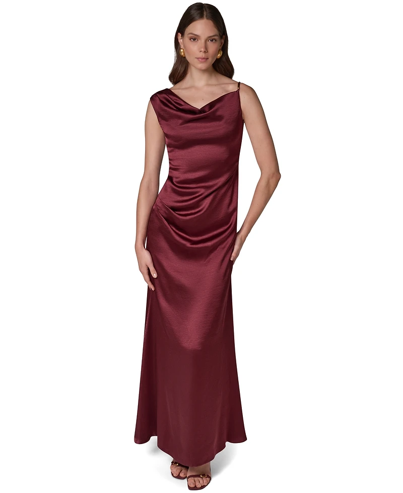 Donna Karan New York Women's Sleeveless Asymmetric Cowl-Neck Satin Maxi Dress