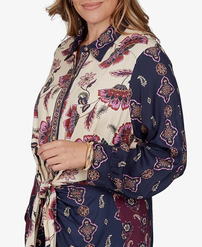Ruby Rd. Plus Wov Garden Floral-Print Long-Sleeve Blouse