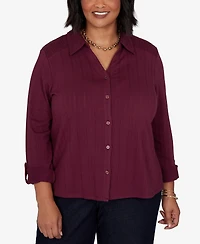 Ruby Rd. Plus Striped Roll-Tab Button-Front Blouse