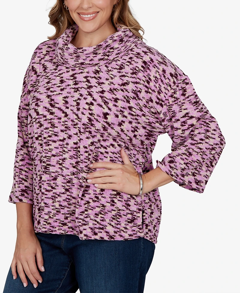 Ruby Rd. Plus Cowl Neck 3/4-Sleeve Spacedye Knit Top