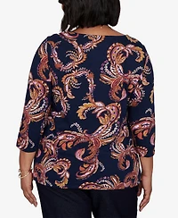 Ruby Rd. Plus Paisley 3/4-Sleeve Boat-Neck T-Shirt