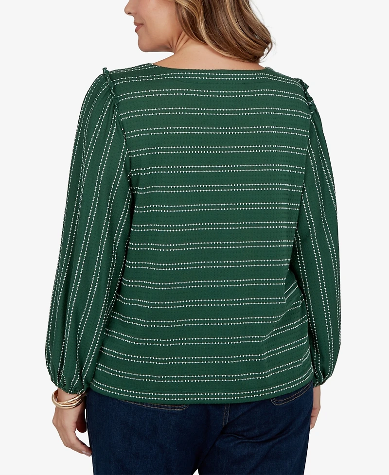 Ruby Rd. Plus Dobby Stripe Long-Sleeve Boat Neck Blouse
