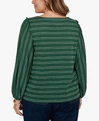Ruby Rd. Plus Dobby Stripe Long-Sleeve Boat Neck Blouse