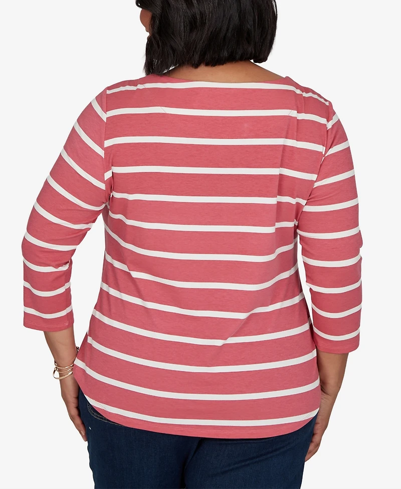 Ruby Rd. Plus Boat Neck 3/4-Sleeve Striped T-Shirt
