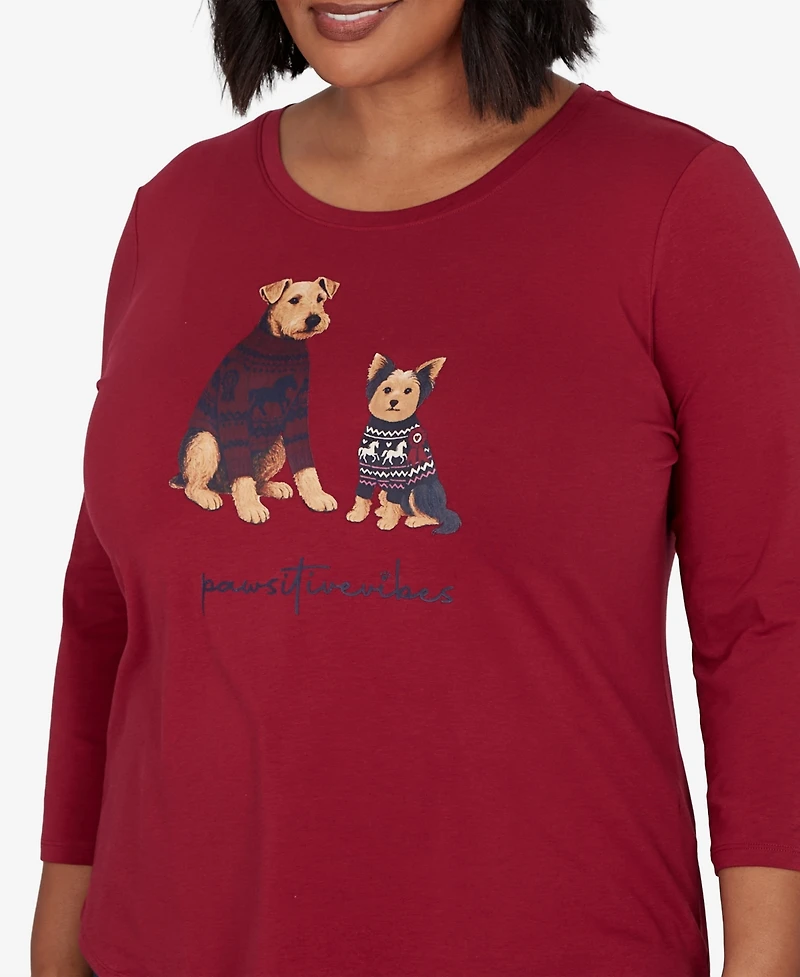 Ruby Rd. Plus Pawsitive Boat Neck 3/4-Sleeve Graphic T-Shirt