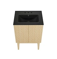 Swiss Madison 24" Freestanding Bathroom Vanity in Natural Oak, Black 3-Hole Centerset Sink Top