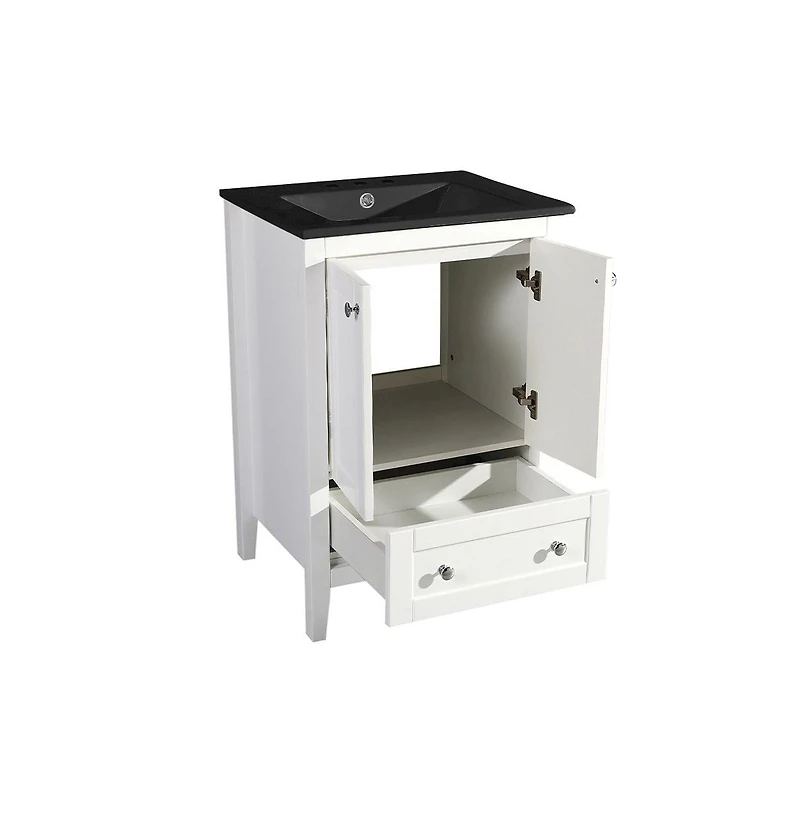 Swiss MadisonCannes 24 in. White Bathroom Vanity With Black, 3-Hole Ceramic Sink Top
