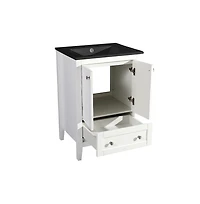 Swiss MadisonCannes 24 in. White Bathroom Vanity With Black, 3-Hole Ceramic Sink Top