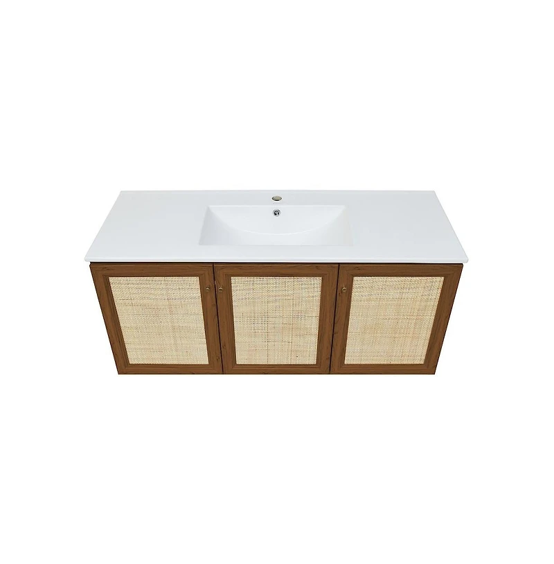 Swiss Madison Classe 48" Wall-Mounted Bathroom Vanity in Brown Oak
