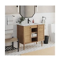 Swiss Madison Bron 36" Freestanding Bathroom Vanity in Golden Oak with Sink Top