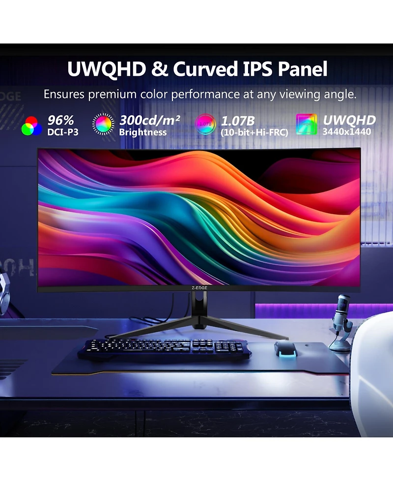 Z-edge UG34I 34" Ips Wqhd 3440x1440 165Hz Curved Gaming Monitor