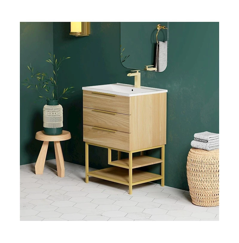 Swiss Madison Carre 24" Freestanding Bathroom Vanity in Golden Oak with Sink Top