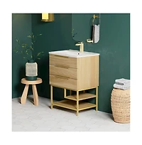Swiss Madison Carre 24" Freestanding Bathroom Vanity in Golden Oak with Sink Top