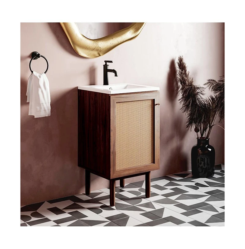 Swiss Madison Classe 18" Freestanding Bathroom Vanity in Brown Oak with Sink Top