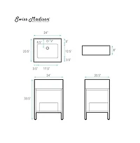 Swiss Madison Beau 24" Open Shelf Natural Oak Frame Freestanding Bathroom Vanity with Sink Top