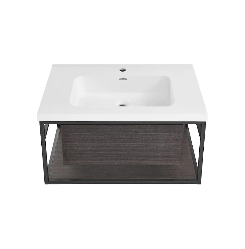 Swiss Madison Claire 30" Wall-Mounted Bathroom Vanity in Black Oak with Sink Top
