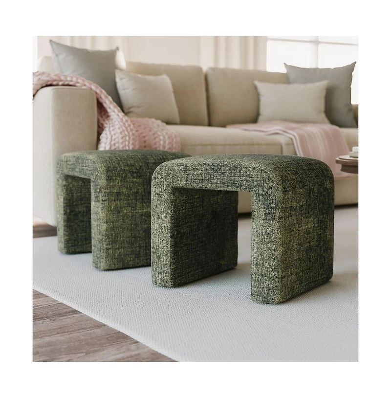 Jofran Modern Curved Upholstered Waterfall Jacquard Petite Ottoman Bench