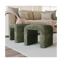 Jofran Modern Curved Upholstered Waterfall Jacquard Petite Ottoman Bench