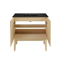 Swiss Madison 36" Freestanding Bathroom Vanity, Natural Oak, Black 3-Hole Widespread Sink Top