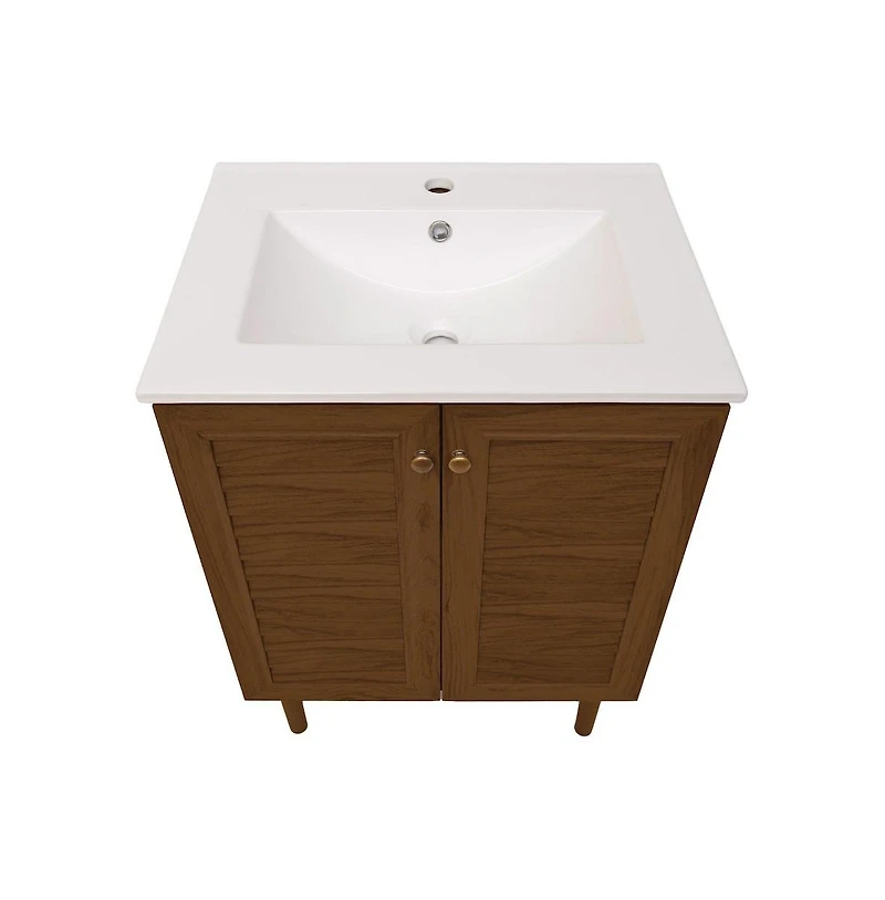 Bron 24" Freestanding Bathroom Vanity in Brown Oak with Sink Top