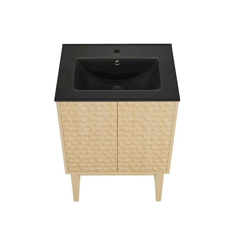 Swiss Madison Bosse 24" Freestanding Bathroom Vanity in Natural Oak with Black Sink Top