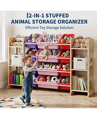 gaomon Kids Toy Storage Organizer 52.3" Wide Solid Wood Bookshelf Cabinet with 12 Removable Bins and 6 Shelves Cubby