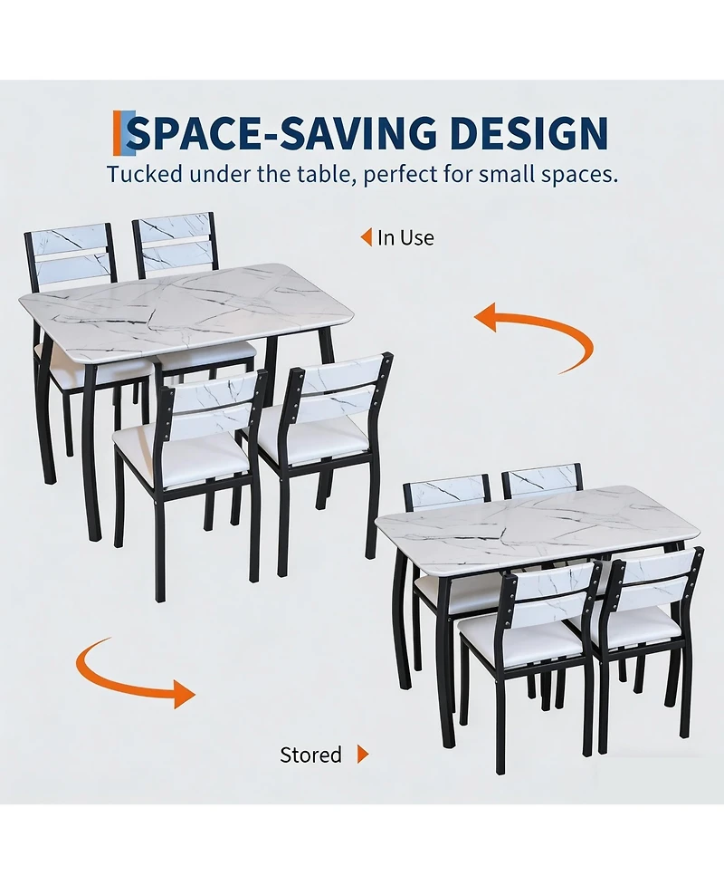 gaomon Dining Table Set 5 Piece White Modern Metal and Wood Space-Saving with Cushioned Chairs Chamfered Edge for Apartment Kitchen Breakfast Nook