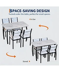 gaomon Dining Table Set 5 Piece White Modern Metal and Wood Space-Saving with Cushioned Chairs Chamfered Edge for Apartment Kitchen Breakfast Nook