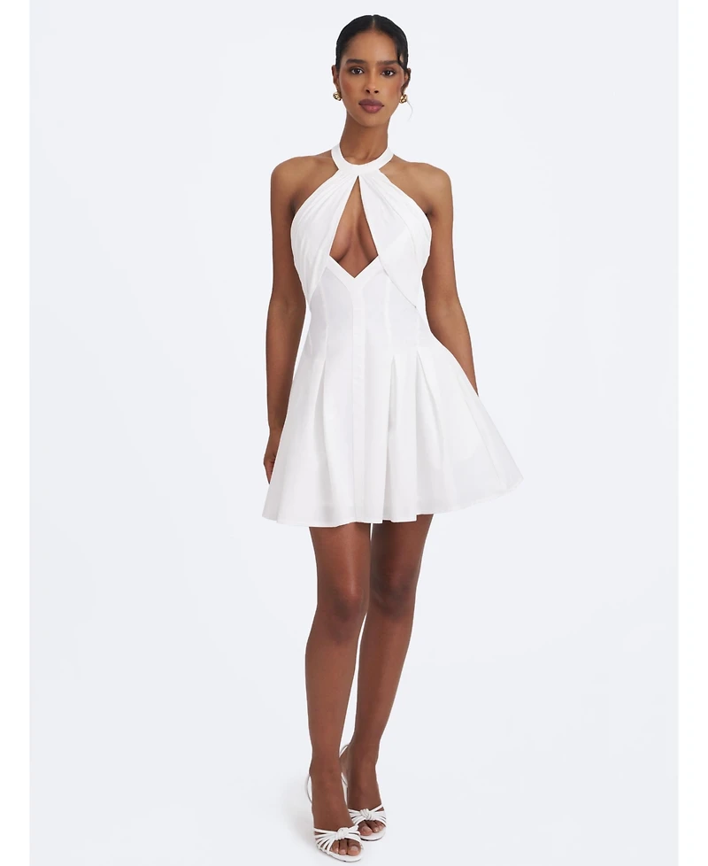 Miss Circle Women's Jordyn White Cotton Poplin Keyhole Halter Mini Dress