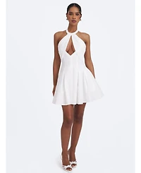Miss Circle Women's Jordyn White Cotton Poplin Keyhole Halter Mini Dress