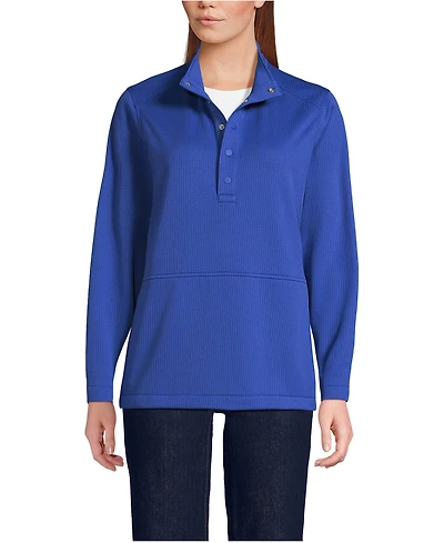 Lands' End Women's School Uniform Unisex Grid Tech Snapneck Pullover Shirt