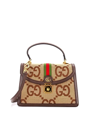 Pre-Owned Gucci Small Ophidia Flap Top Handle Bag Jumbo Gg Canvas