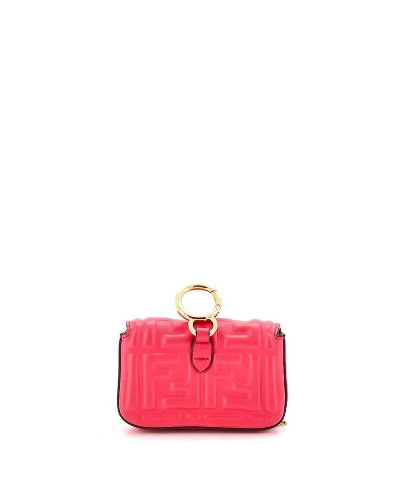Pre-Owned Fendi Nano Chain Baguette Charm Bag Zucca Embossed Leather