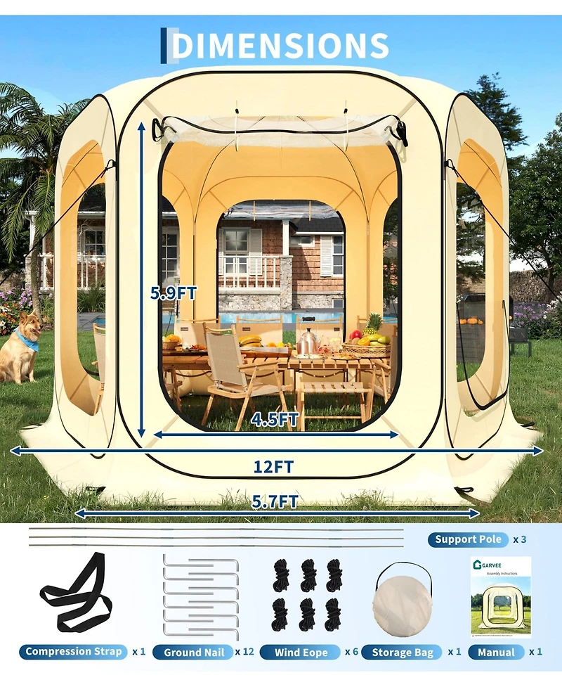Maxsa 12 x 12 Ft Clear Bubble Tent for 8-10 People, All-Weather Pop-Up Shelter with Transparent Tpu Panels for Camping, Patio & Events