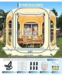 Maxsa 12 x 12 Ft Clear Bubble Tent for 8-10 People, All-Weather Pop-Up Shelter with Transparent Tpu Panels for Camping, Patio & Events
