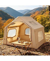 Maxsa Inflatable Camping Tent with Roof Window & Stove Jack, Waterproof Blow Up Glamping Tent for Family & Friends Outdoor Gatherings