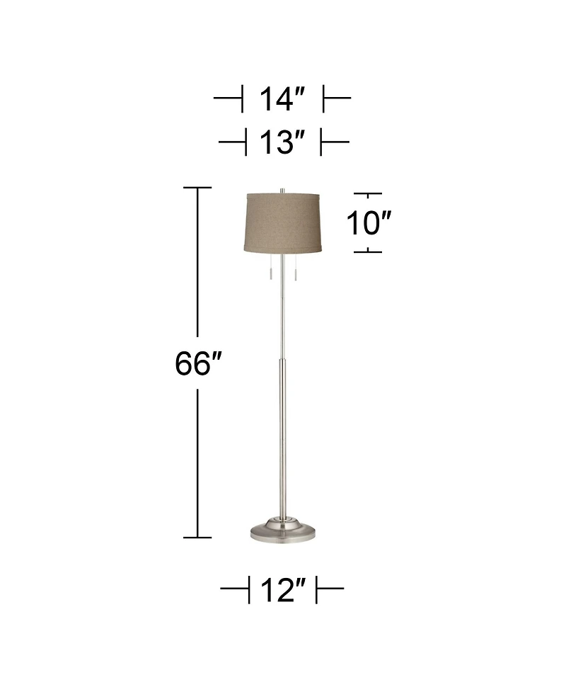360 Lighting Abba Modern Floor Lamp Standing 66" Tall Brushed Nickel Silver Metal Natural Linen Drum Shade for Living Room Bedroom Office House Home