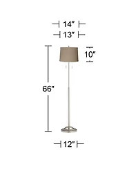 360 Lighting Abba Modern Floor Lamp Standing 66" Tall Brushed Nickel Silver Metal Natural Linen Drum Shade for Living Room Bedroom Office House Home