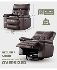 Leather Manual Recliner Chair for Adults with Heat and Massage, 360degree(s) Swivel, 30degree(s) Rocking, Nursery Glider, Single Sofa for Living Room