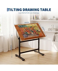 Adjustable Steel-Wood Drafting Table, 0degree(s)-90degree(s) Tilting Art Desk, 35.4" x 23.6" Workspace with Anti-Slip Lip