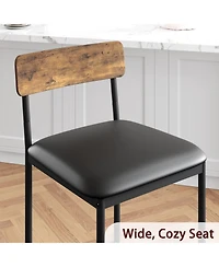 Faux Leather Bar Stools Set of 4 Counter Height 25.5" Black Kitchen Island Chairs with Backrest Footrest Metal Legs Cushioned Seat for Dining Room