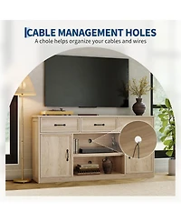 Tv Stand for Tvs Up to 65 in, Farmhouse TV Console with 3 Drawers, 2-Door Cabinets, Adjustable Shelves and Open Storage, Natural